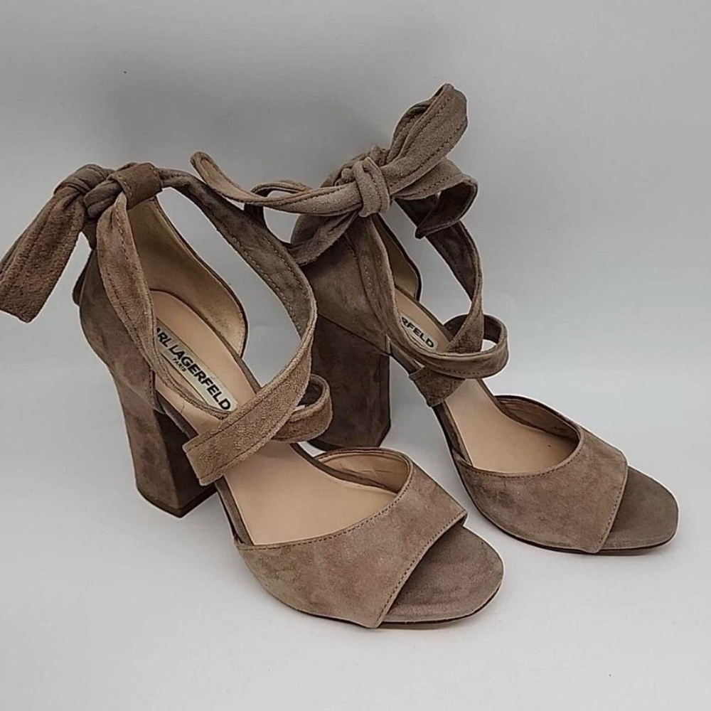 Karl Lagerfeld Paris Suede Block Heel Sandals – Size 7.5
